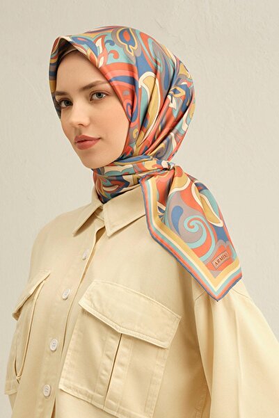 Armine Μεταξωτό Φουλάρι Σούρα Μπλε, Πλακάκι, Γκρι