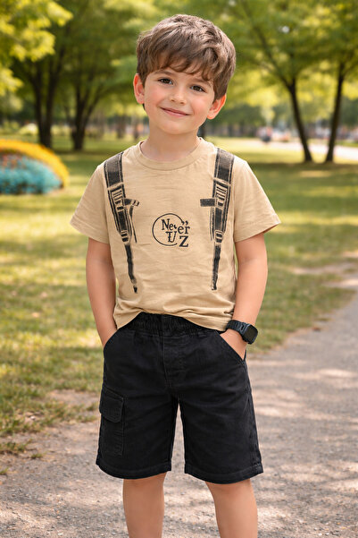 Yalçınoğlu Kids Set tricou și pantaloni scurți din denim pentru băieți (4-12 ...