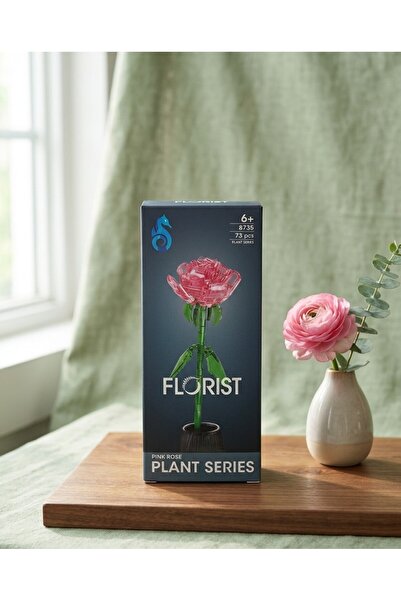 Parnevu Lego Çiçek Florist Serisi Pembe Gül Yapım Blokları