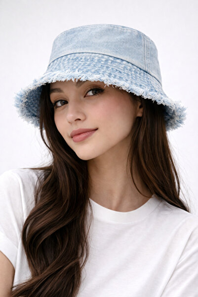 Zeramine 2024 Γυναικείο καπέλο τζιν τύπου bucket σε ανοιχτό μπλε χρώμα