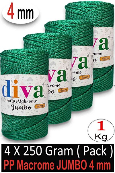 Diva İplik 1 Kg Πολυεστέρας Μακραμέ Jmb (4 χιλ.) 175 Πράσινο (Συσκευασία 4 τε...