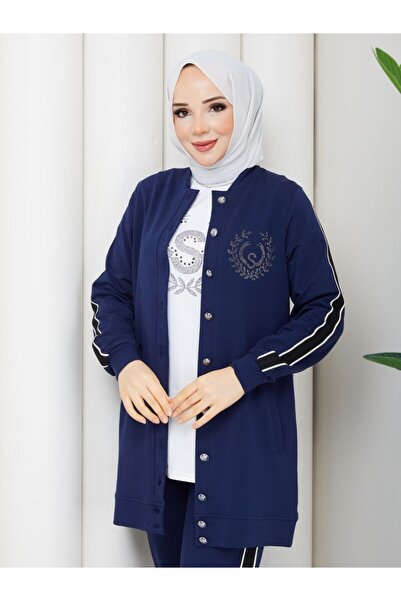 moda4b Women's 3-Piece Tracksuit Set Two-Thread Cotton Buttoned Stylish Desig...