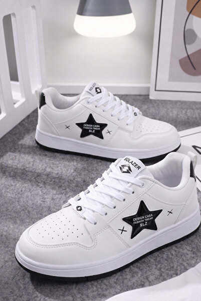 SOLAZER Women's Star Pattern Sneaker White-Black Sports Shoes
