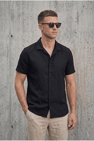 Oksit Ανδρικό καλοκαιρινό πουκάμισο με κοντό μανίκι και ανάγλυφο γιακά Alfio