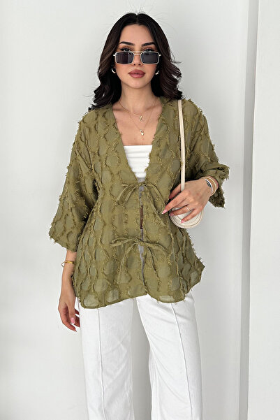 Noa&Noa Γυναικεία ζακέτα κιμονό με υφή και κορδόνια – Χαλαρή καλοκαιρινή ζακέτα