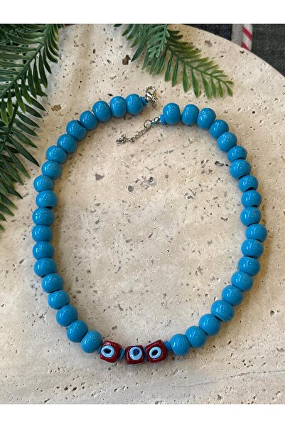 bizizmoda Glass Bead Natural Stone Pearlescent Necklace