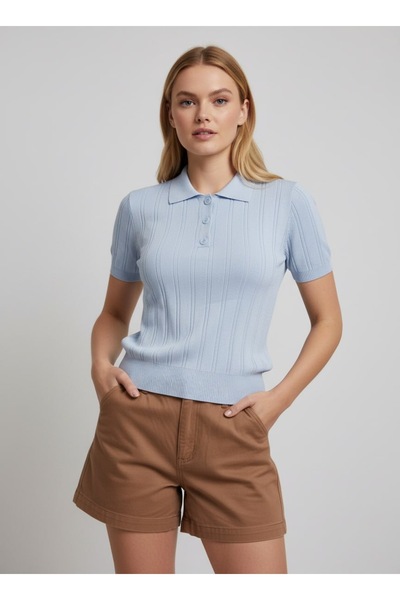 Arbucky Women's Polo Collar Short Sleeve Viscon Blouse