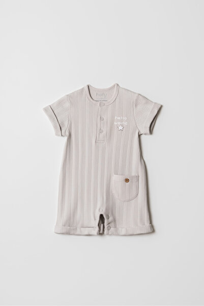 HAFY BABY Hello World Desenli, Kısa Kollu, Yazlık Bebek Tulumu-Gri,Sarı,Yeşil