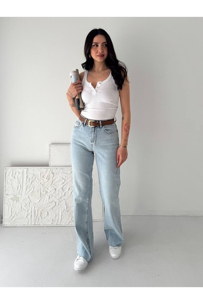 PIOVE Women's High Waist Wide Leg Jean Pants – Comfortable Fit Denim