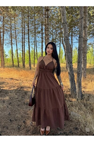 aytenli Φόρεμα με λαιμόκοψη V με λουράκι πλάτης σταυρωτό λαστιχένιο λεπτομερέ...