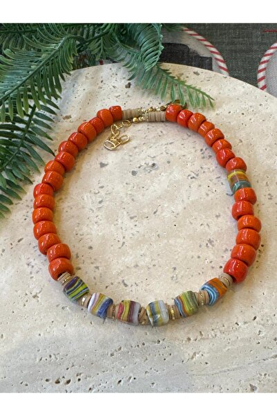 bizizmoda Glass Bead Natural Stone Pearlescent Necklace