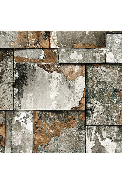 Adawall Geometrik Taş Desen Duvar Kağıdı | ROKA, 23106-3, Gri, Bakır, Kahvere...