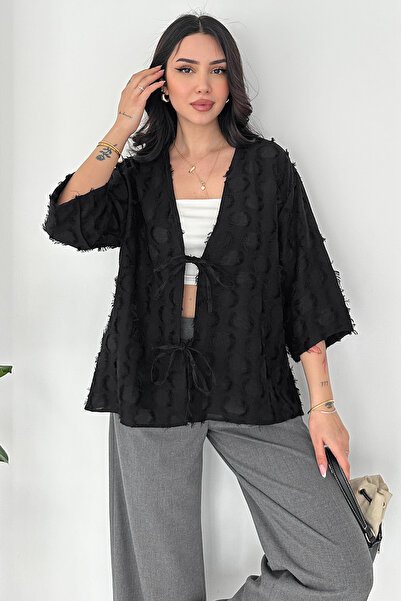 Noa&Noa Γυναικεία ζακέτα κιμονό με υφή και κορδόνια – Χαλαρή καλοκαιρινή ζακέτα