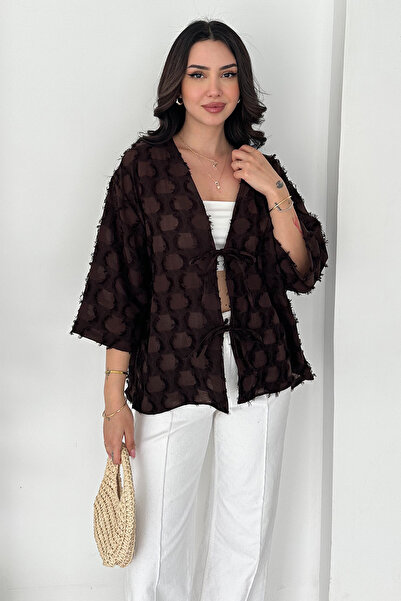 Noa&Noa Γυναικεία ζακέτα κιμονό με υφή και κορδόνια – Χαλαρή καλοκαιρινή ζακέτα