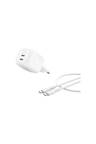 Belkin 50 W Dual USB-C GAN 1M Type-C Kablolu Duvar Şarj Cihazı Beyaz