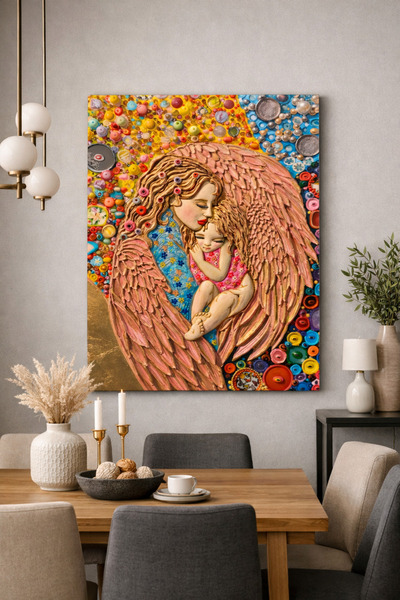 LucitART Annelik Sevgisi – El Yapımı Kanvas Tablo | Renkli Dokulu Sanat Eseri...