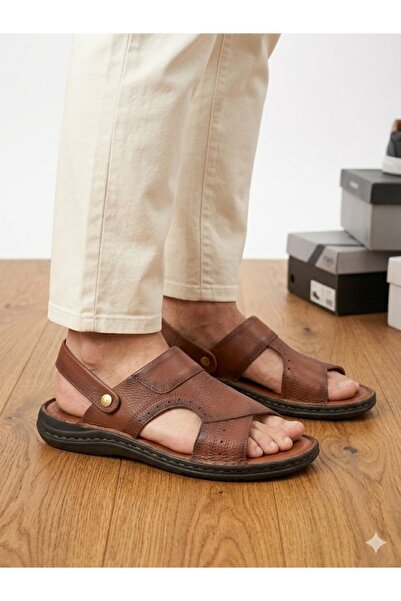Lütfi Men's Genuine Leather Orthopedic Soft Sole Sandals