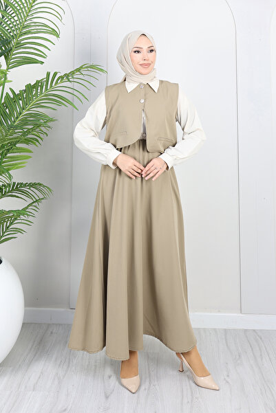 PIOVE Set rochie cu vestă pentru femei, stil hijab – Combinație elegantă cu m...