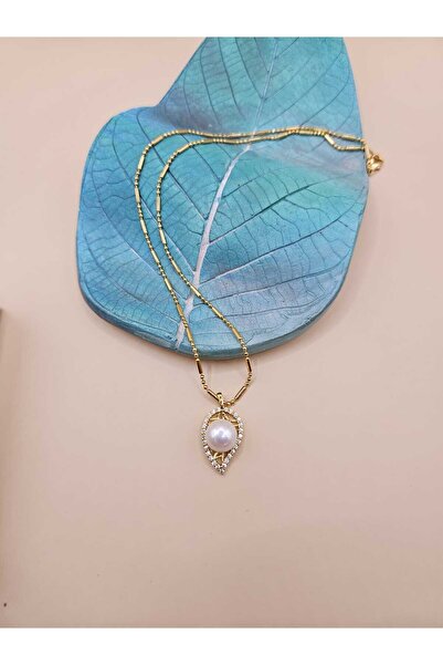 İNCİORA JEWELRY GERÇEK DOĞAL 10-11 mm İNCİ ALTIN KAPLAMA ZİNCİR KOLYE