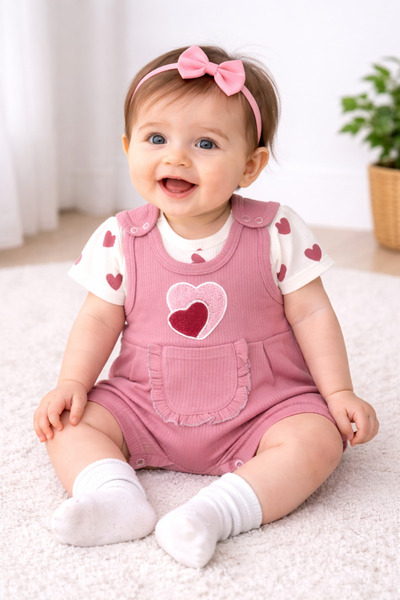 NAFİTTO Yazlık Kız Bebek t-shirt Tulum ve çorap 3'lü Set – %100 Pamuklu Rahat...