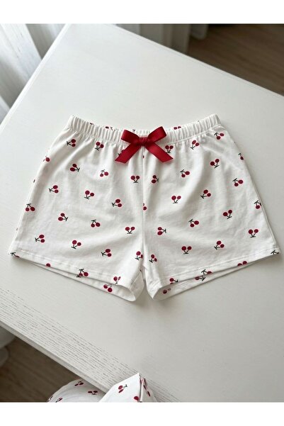 BLUE NIL Γυναικείο σορτς με σατέν κορδέλα στη μέση, με σχέδιο κεράσια, μονόχρ...