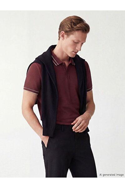 LC Waikiki Southblue Polo Collar Textured Men's T-Shirt