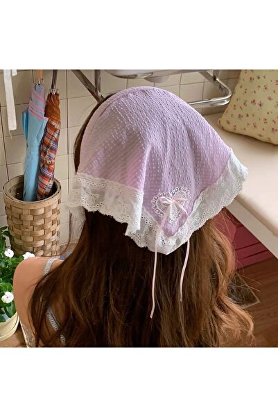 synshop Pembe Vintage Çocuk Dantel Bandana Pötikare Taç Saç Bandı Yazlık Şapk...