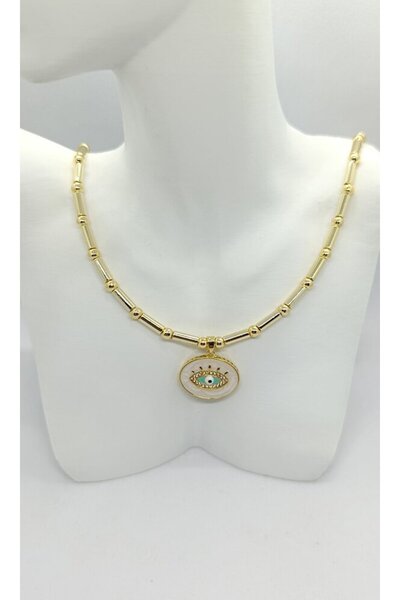 ndjewelry Eye Figured Pipe Ball Chain Gold Necklace (40+5 cm)