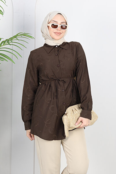 PIOVE Tunica cămașă cu curea pentru femei – Hijab elegant cu imprimeu