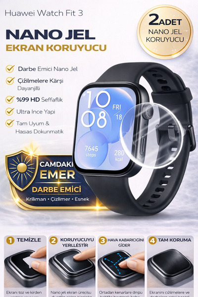 Astakos Huawei Watch Fit 3 Compatible Nano Gel Screen Protector 2 Pieces Rein...
