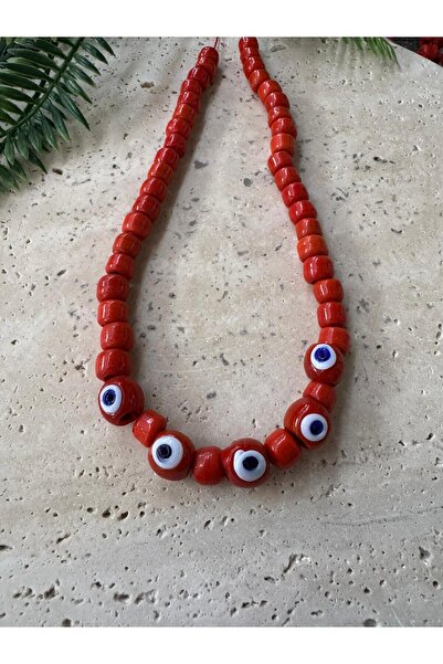 bizizmoda Bodrum Glass Bead Blue Evil Eye Beaded Necklace