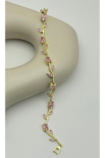 Lilith Takı Elegant Pink Stone Vine Branch Bracelet |   Sparkling Slim Design Stylish Accessory for Daily & Special Occasions