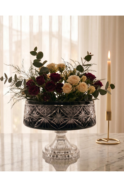 AKDEN STORE Hand Cut Crystal Decor Akça Series Tableware Presentation Bowl / Glass Bowl / Baton Bowl