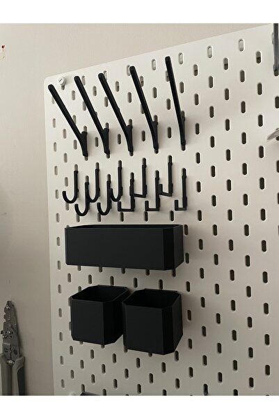 Morpiko Black Plastic Accessory Set for Skadis Board - Hanger, Hook, Box (Board Not Included.)