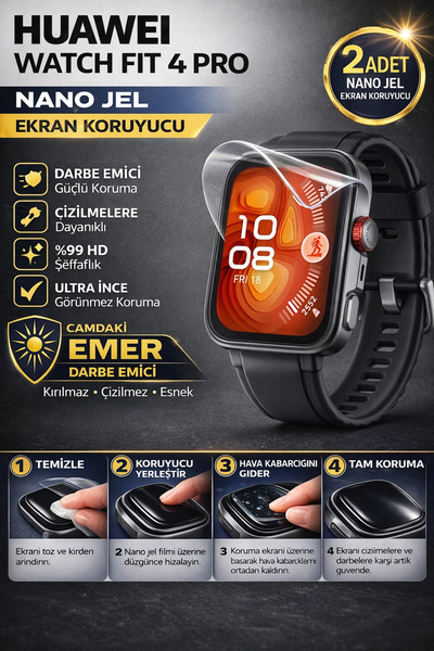 Astakos Huawei Watch Fit 4 Pro Compatible Nano Gel Screen Protector 2 Pieces ...