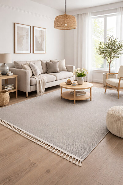 Prestij Home TEKSTİL Beyaz Gri Yumuşak Dokulu Bukle Halı Kilim Salon Mutfak K...