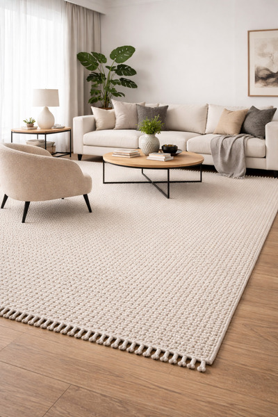Prestij Home TEKSTİL Beyaz Gri Yumuşak Dokulu Bukle Halı Kilim Salon Mutfak K...