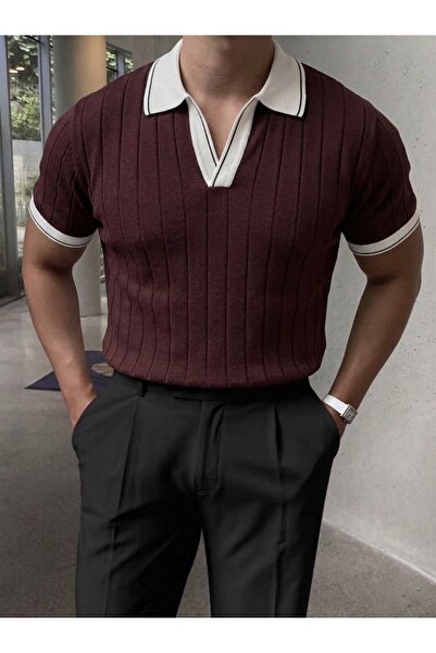 Buteks Tricou pentru bărbați, culoare burgundy, clasic, casual, cu croială no...
