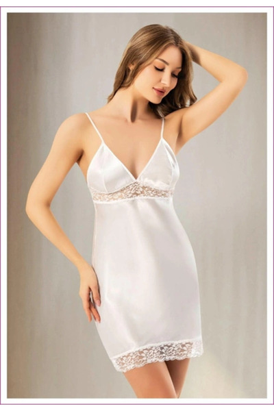 Viselya Σατέν νυχτικό με τιράντες και δαντέλα στο τελείωμα της φούστας