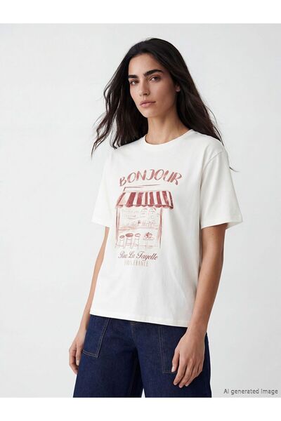 LC Waikiki Γυναικείο μπλουζάκι LCW Vision Paris με στάμπα, oversized