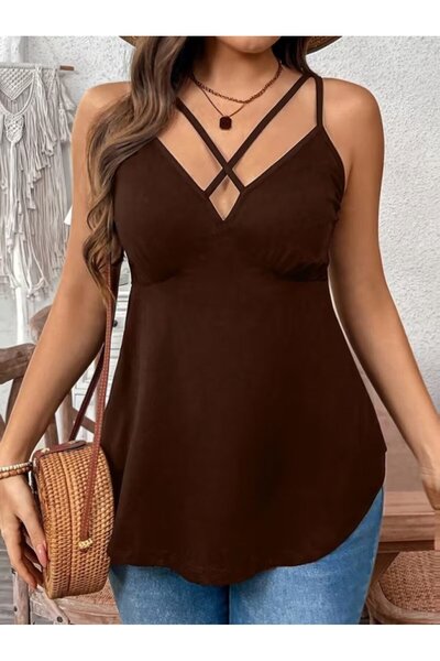 Generic Brand Women's Front Cross Strap Long Viscose Blouse