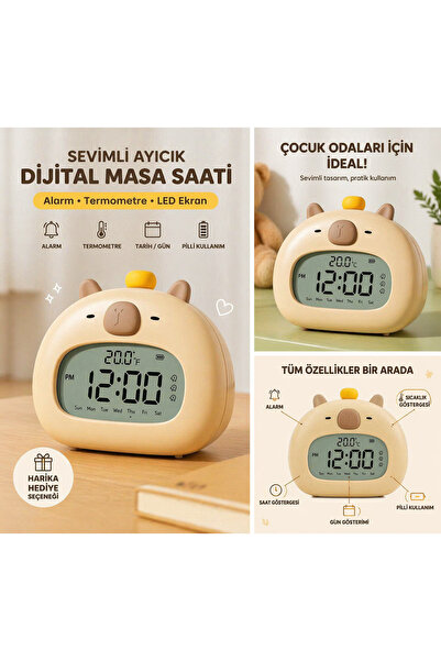 AKSOY HOMESTYLE Capybara Şarjlı Dijital Masa Saati Işıklı Alarmlı Gece Lambalı