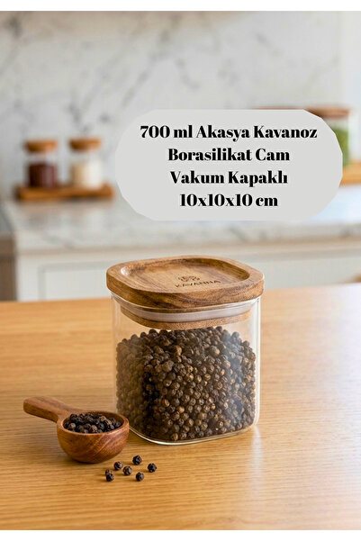 BRE HOME 700 ml Borosilikat Cam Kavanoz Akasya Kapaklı Vakumlu Saklama Kabı B...