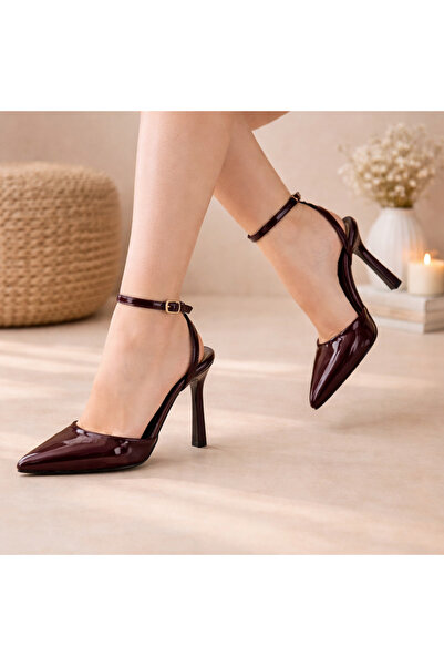 MİLOS Footwear Marie Burgundy Patent Leather Stiletto Heeled Shoes with Back ...