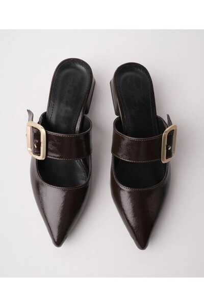MİLOS Footwear Liyana Gold Buckle Single Strap Pointed Toe Women's Heeled Slippers
