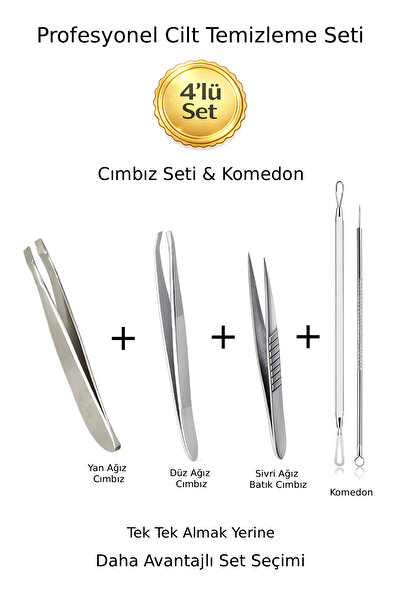 HerkeseUygun 4’lü Cımbız Siyah Nokta (Batık) ve Komedon Akne Temizleme Profes...