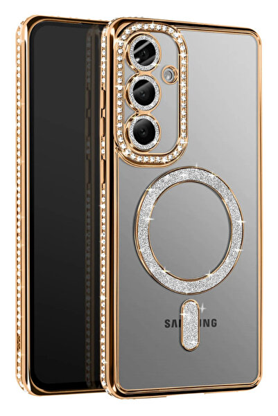 Rivor Samsung Galaxy A57 Uyumlu Kılıf Kamera Korumalı Simli Magsafe Şarj Dest...