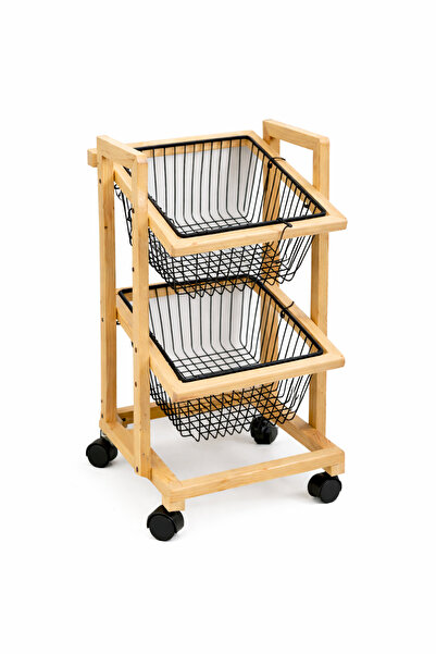 OEM Διώροφη Μεταλλική και Ξύλινη Ραφιέρα Αποθήκευσης με Ρόδες – Πολυλειτουργι...