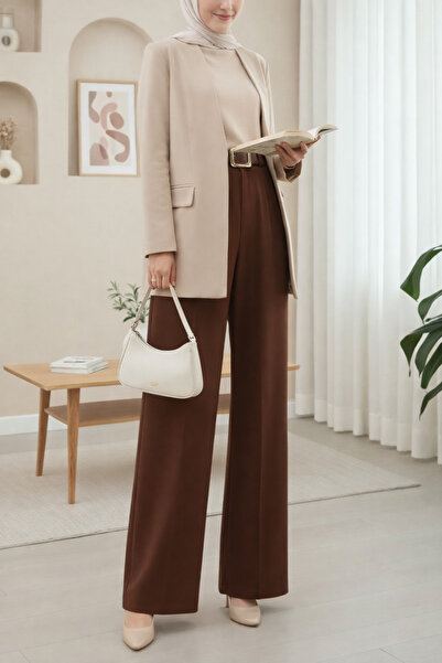 Modamorfo Παντελόνι Modal Crepe με ζώνη με αγκράφα, διπλωμένη μέση και φαρδιά...