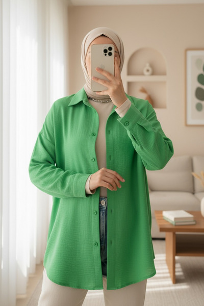 Modamorfo 20153 Πουκάμισο μονής τσέπης Oversize - Πράσινο